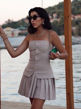 ZARA Strapless Pleated Mini Dress in Dusty Pink